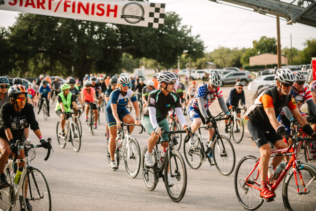 riders at the starting line of Pure Country Pedal bike ride